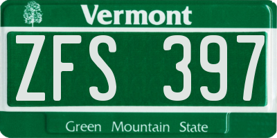VT license plate ZFS397