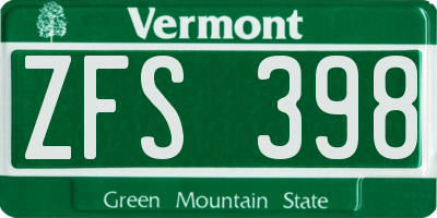 VT license plate ZFS398