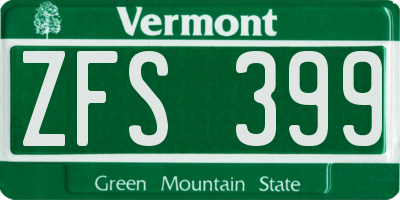 VT license plate ZFS399