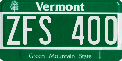 VT license plate ZFS400