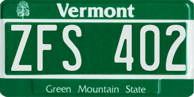VT license plate ZFS402