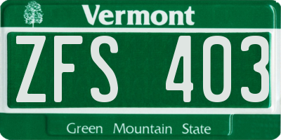 VT license plate ZFS403