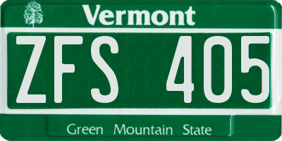 VT license plate ZFS405