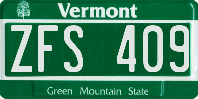 VT license plate ZFS409