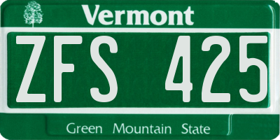 VT license plate ZFS425