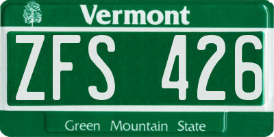 VT license plate ZFS426