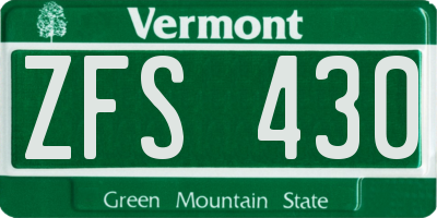 VT license plate ZFS430