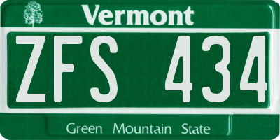 VT license plate ZFS434