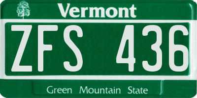 VT license plate ZFS436