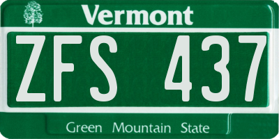 VT license plate ZFS437