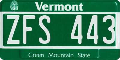 VT license plate ZFS443