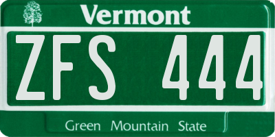 VT license plate ZFS444