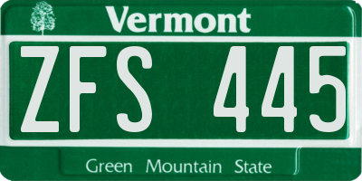 VT license plate ZFS445