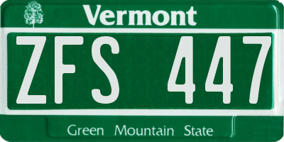 VT license plate ZFS447