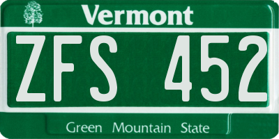 VT license plate ZFS452