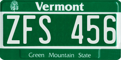VT license plate ZFS456