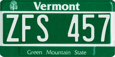 VT license plate ZFS457