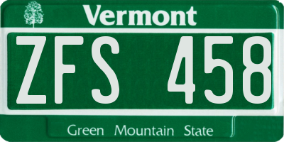 VT license plate ZFS458