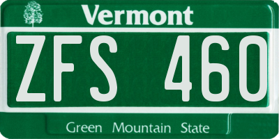 VT license plate ZFS460