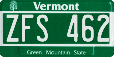 VT license plate ZFS462