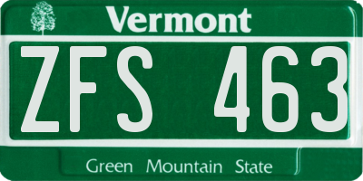 VT license plate ZFS463