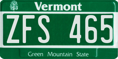 VT license plate ZFS465