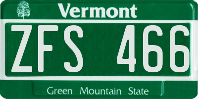 VT license plate ZFS466