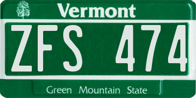 VT license plate ZFS474