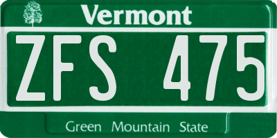 VT license plate ZFS475