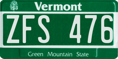 VT license plate ZFS476