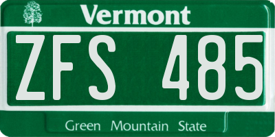 VT license plate ZFS485
