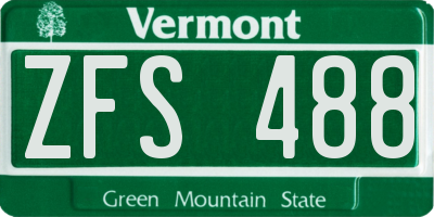 VT license plate ZFS488