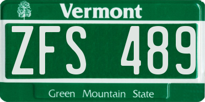 VT license plate ZFS489