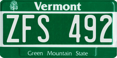 VT license plate ZFS492