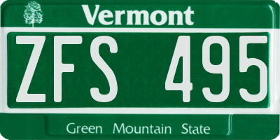 VT license plate ZFS495
