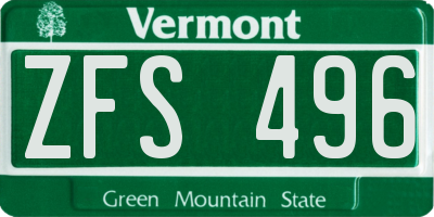 VT license plate ZFS496