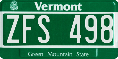 VT license plate ZFS498
