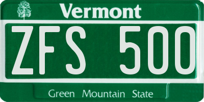 VT license plate ZFS500