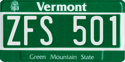 VT license plate ZFS501