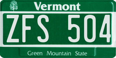 VT license plate ZFS504