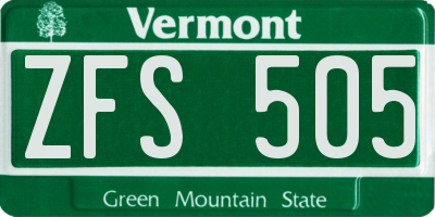 VT license plate ZFS505