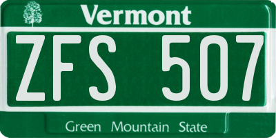 VT license plate ZFS507