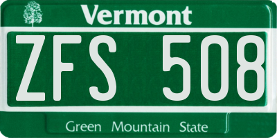 VT license plate ZFS508