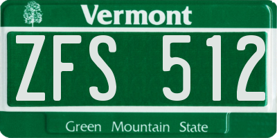 VT license plate ZFS512