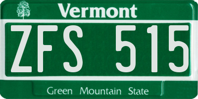 VT license plate ZFS515
