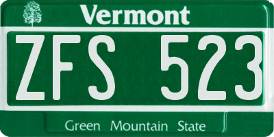 VT license plate ZFS523