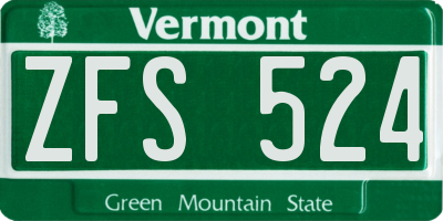 VT license plate ZFS524