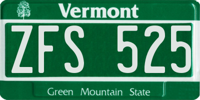 VT license plate ZFS525