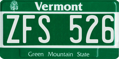 VT license plate ZFS526