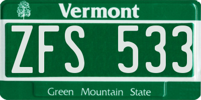 VT license plate ZFS533